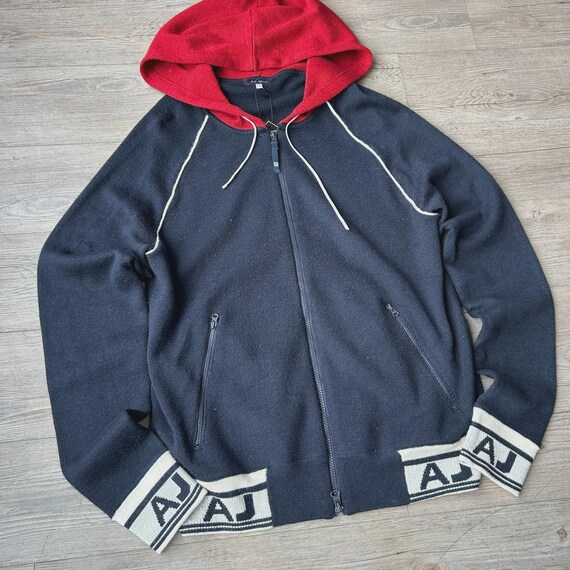 VINTAGE | Armani Jeans Hooded Wool Blend Full Zip Knit Sweater Sz