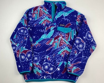 VINTAGE Patagonia Snap T All Over Print Synchilla Fleece Sweater sz XS Mens