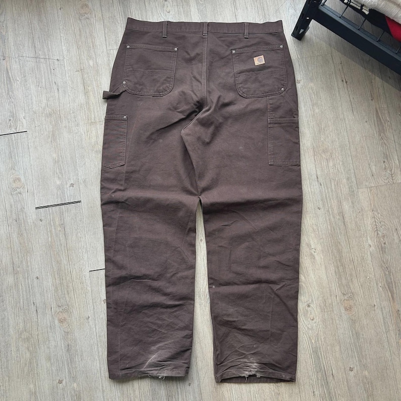 VINTAGE | Carhartt Chocolate Brown Double Knees Workwear Pants sz W40 L34 image 3