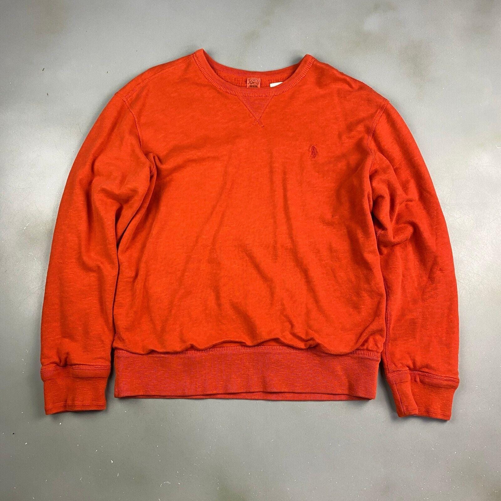 VINTAGE Ralph Lauren POLO Orange Thermal Lined Crewneck Sweater Sz 
