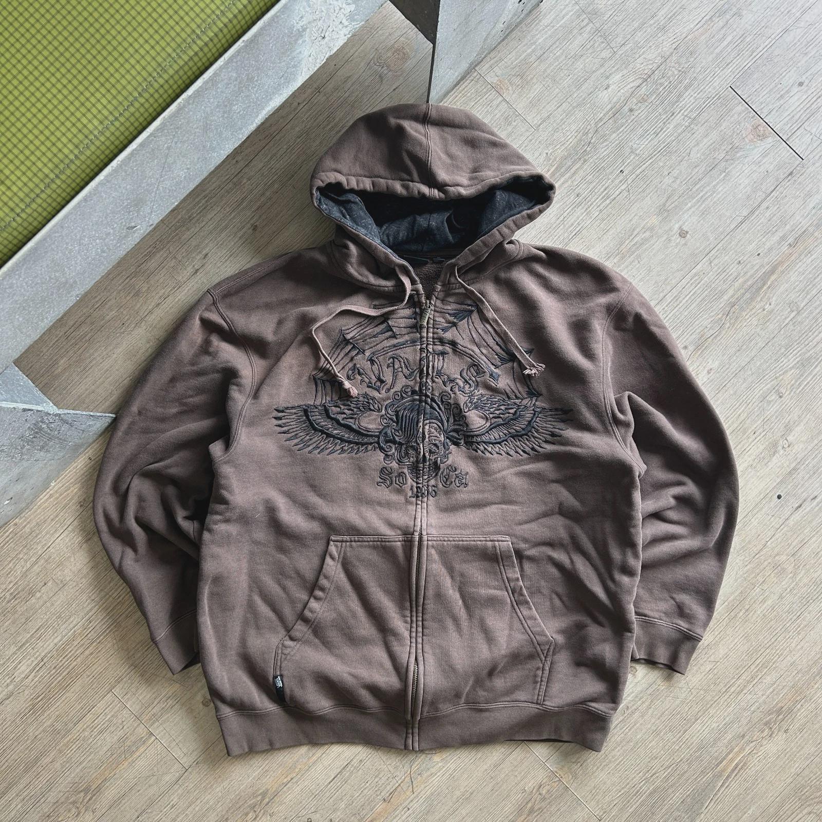 VINTAGE Y2k | VANS Skate Skull Web Faded Brown Full Zip Hoodie