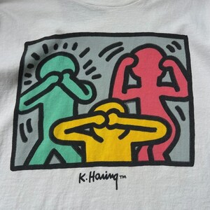 VINTAGE 90s | Keith Haring See No Evil Artwork T-Shirt sz XL image 3