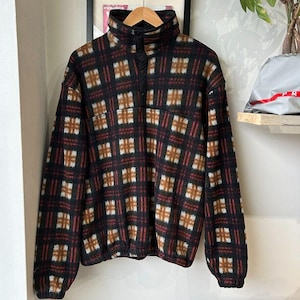 VINTAGE 90s | Plaid Snap T Fleece Pullover Sweater sz L