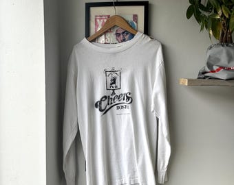 VINTAGE 1987 | Cheers Boston White Long Sleeve T-Shirt sz M Adult Made in USA