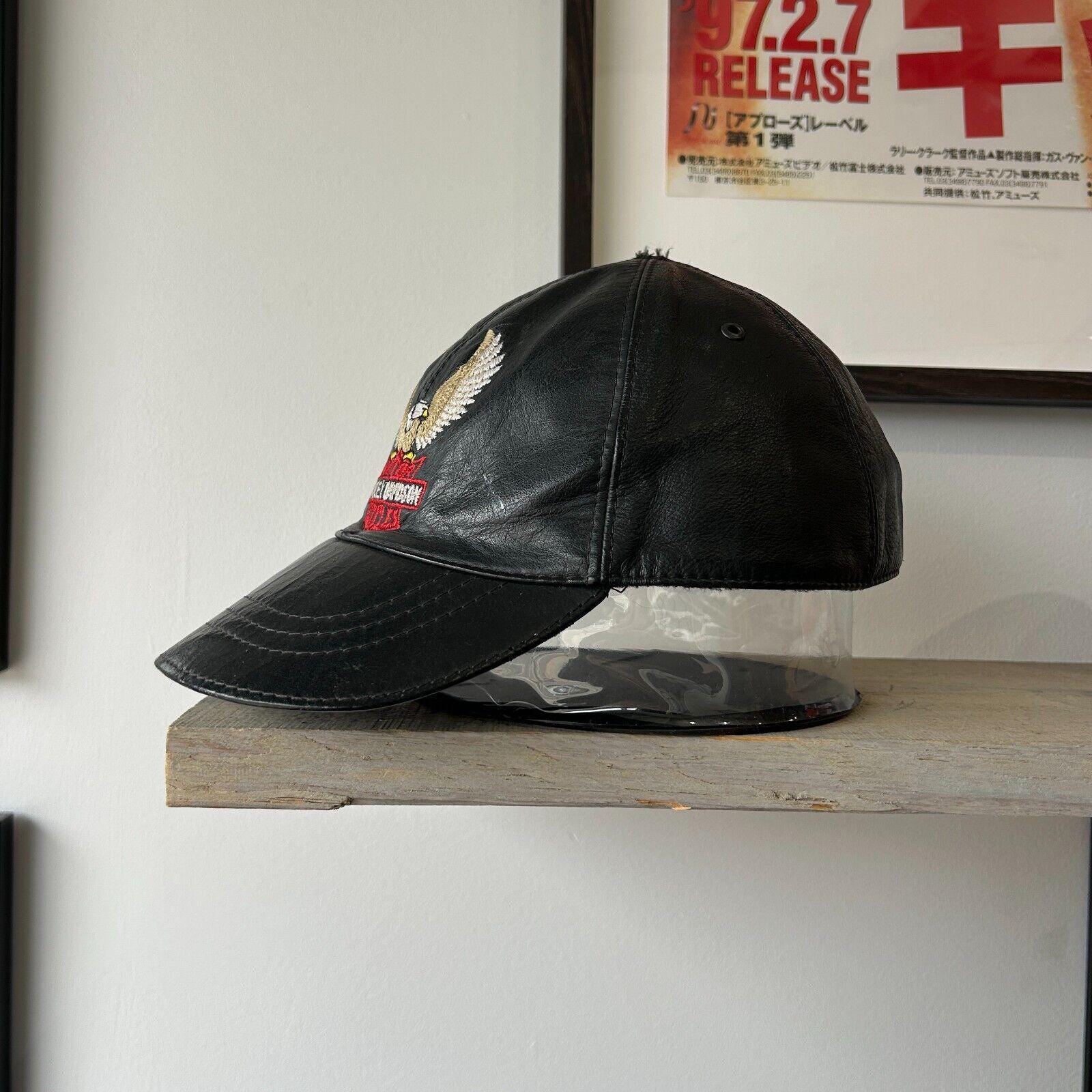 VINTAGE | Harley Davidson Leather Biker Cap HAT Sz OS - Etsy