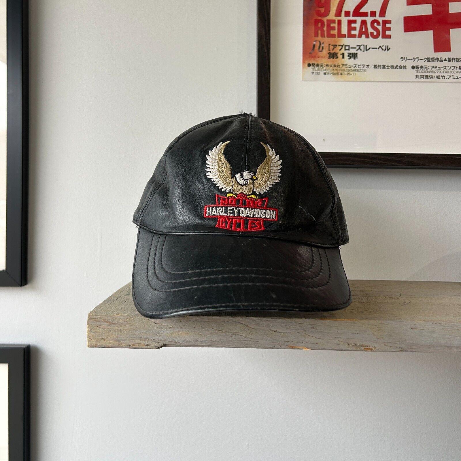 VINTAGE | Harley Davidson Leather Biker Cap HAT Sz OS - Etsy
