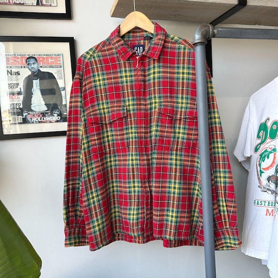 VINTAGE | GAP Plaid Zip up Flannel Shirt Sz L - Etsy