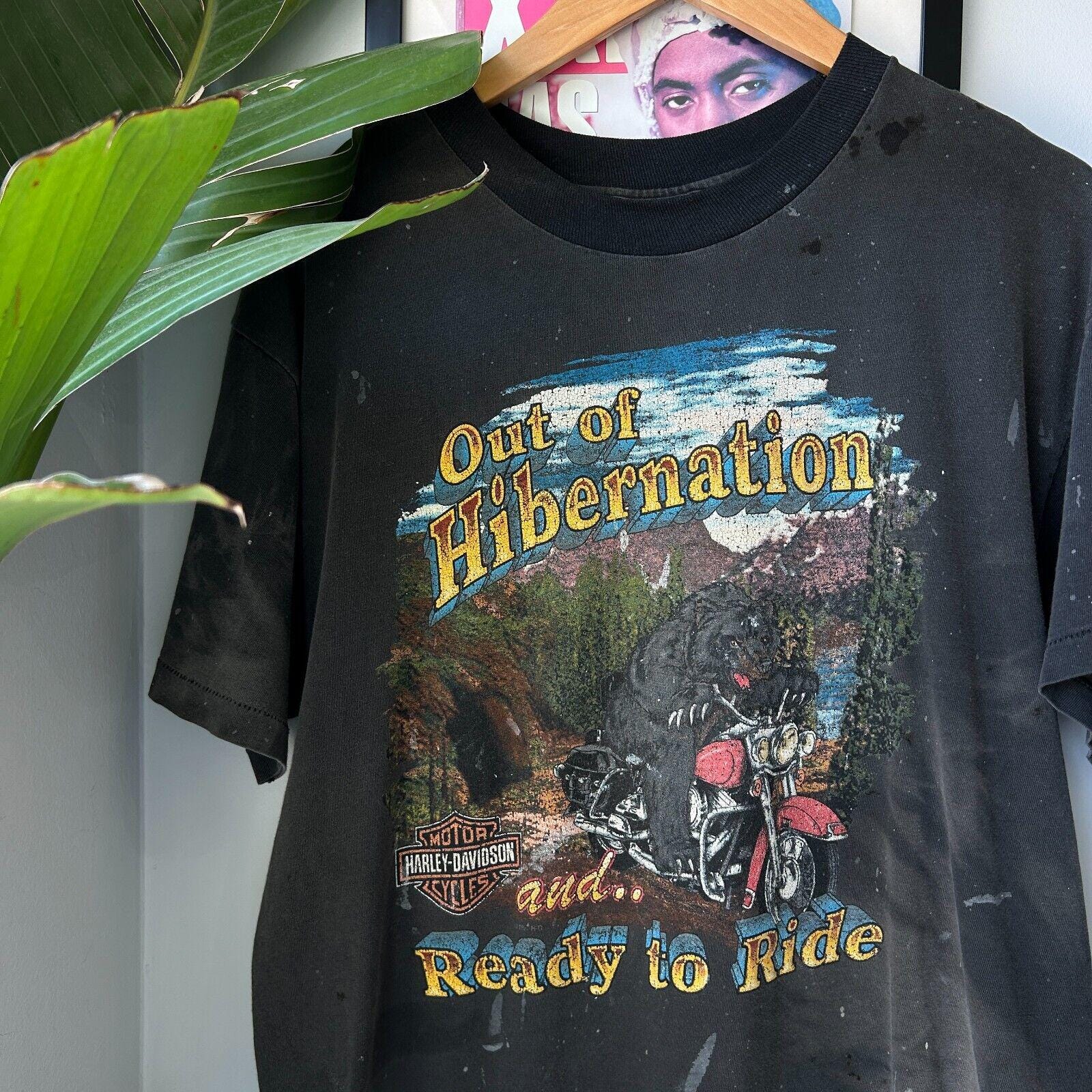 T*君様 Harley-Davidson THINK FAST 90s Tシャツ VINTAGE 90s | Harley Davidson Hibernation Biker Bear Thrashed T