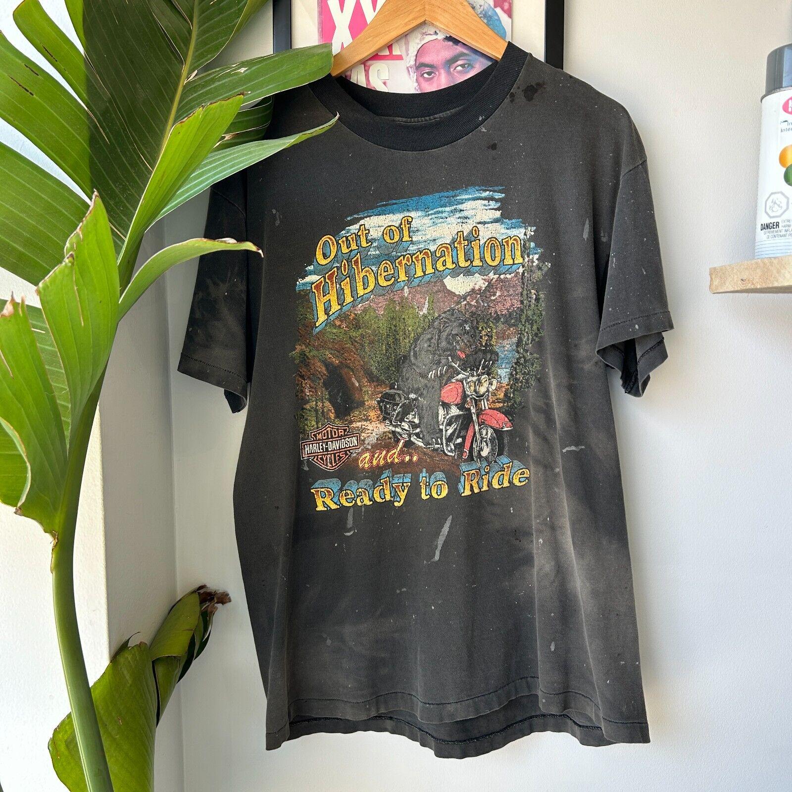 VINTAGE 90s | Harley Davidson Hibernation Biker Bear Thrashed T