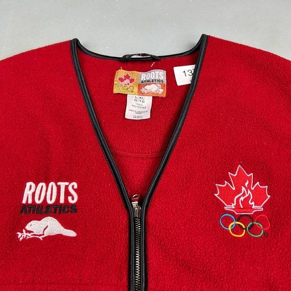 VINTAGE 90s ROOTS Athletics Olympics Red Fleece Z… - image 3