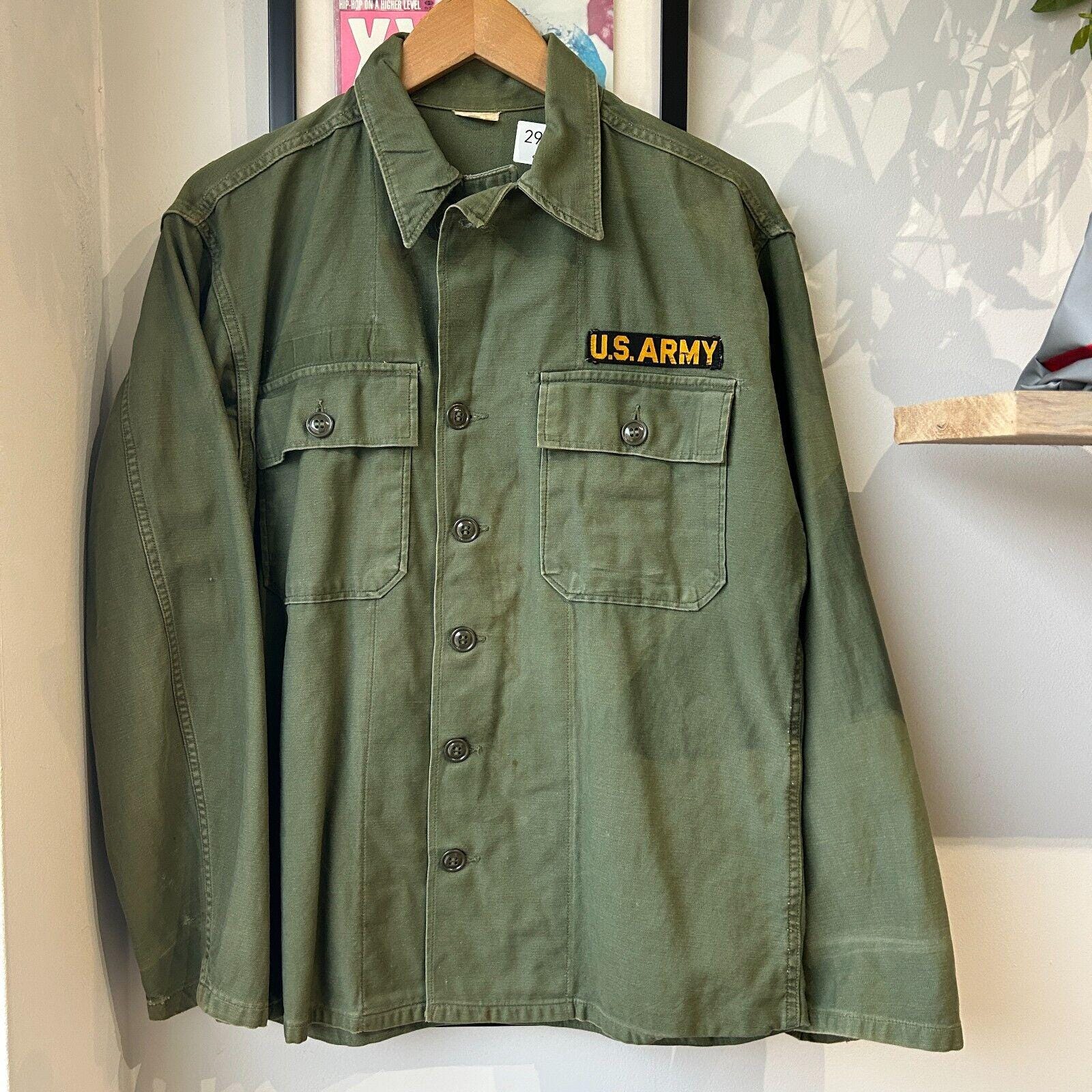 VINTAGE | U.S Army OG 107 Sateen Button Down Shirt Sz M - Etsy