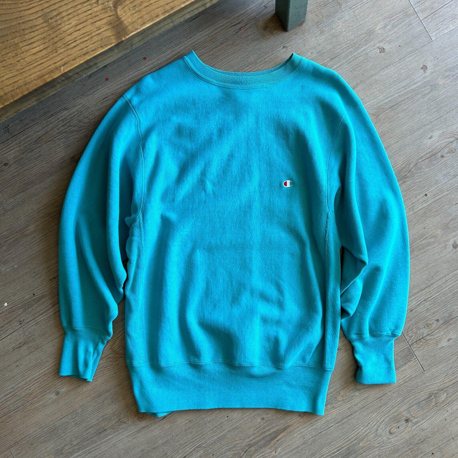 VINTAGE 90s Champion Reverse Weave Teal Blue Crew Sweater Sz VINTAGE 90s Champion Reverse Weave Teal Blue Crew Sweater Sz