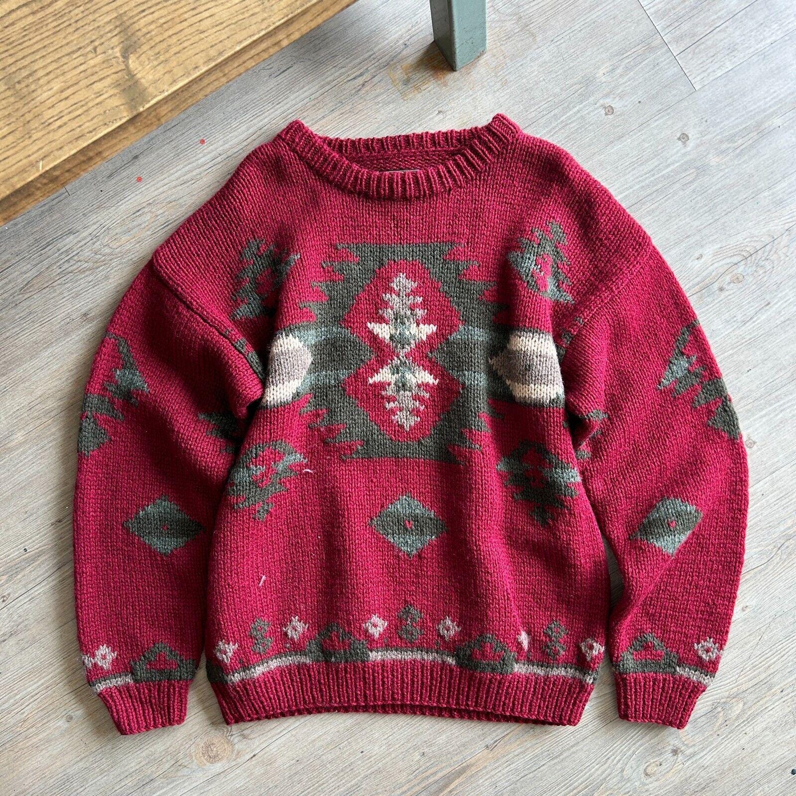 VINTAGE 90s | Eddie Bauer Aztec Wool Heavy Knit Sweater sz L