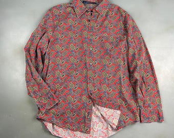VINTAGE 90s Alan Flusser Cotton Paisley Pattern Button Up Shirt sz Medium Adult