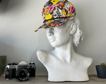 VINTAGE 80s | Retro Surf Style All Over Print Cap HAT One Size Adult