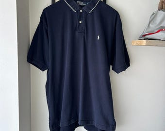 Vintage Y2K Ralph Lauren USA Flag Navy Blue Big Polo PONY Rider