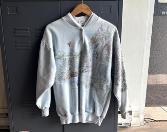 VINTAGE 90s | Art Unlimited All Over Print Nature Theme Sweater sz M Adult