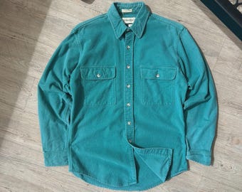 Men's Vintage 90's Eddie Bauer Teal Blue Chamois Cloth Button up