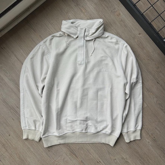 VINTAGE | 1987 S/S Stone Island 1/4 Zip Hooded Sweater sz XL