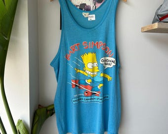 VINTAGE 90s | Bart Simpson Skateboard Cartoon Tank Shirt sz L