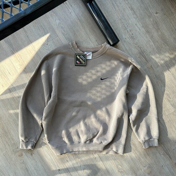 VINTAGE 90s NIKE Embroidered Swoosh Brown Crewneck Sweater Sz M Adult Etsy