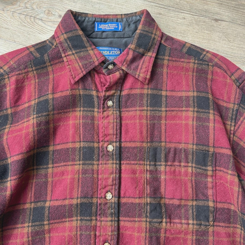 VINTAGE | Pendleton Plaid Wool Flannel Button Down Shirt sz L image 3