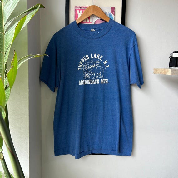 VINTAGE 80s | Tupper Lake NY Nature Blue T-shirt Sz M Adult