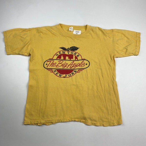 VINTAGE 80s New York The Big Apple Graphic Yellow T-Shirt sz Large Men