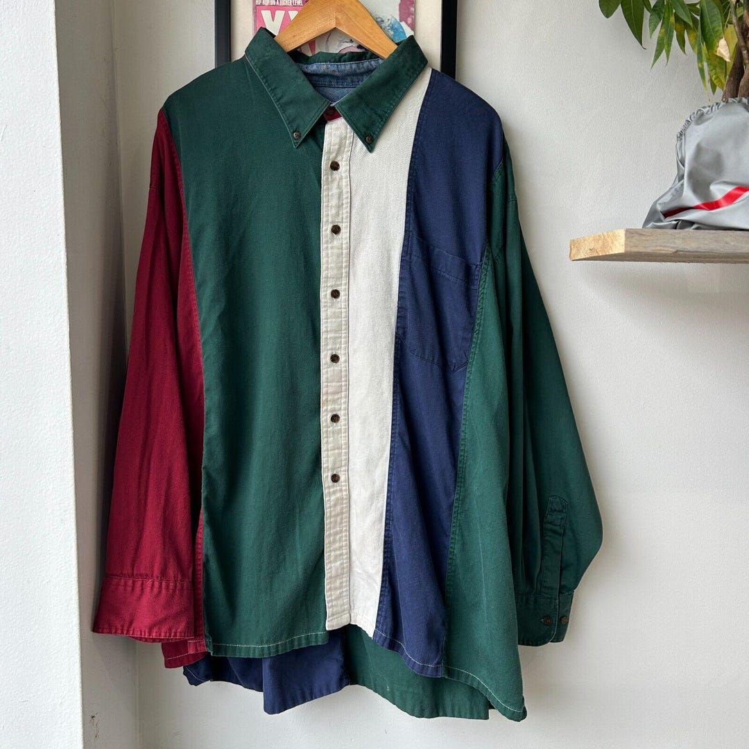 VINTAGE 90s Vertical Color Block Button Down Shirt Sz XXL - Etsy