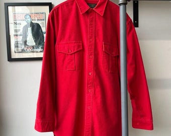 VINTAGE 90s | Eddie Bauer Chamois Cloth Red Button Down Shirt sz L