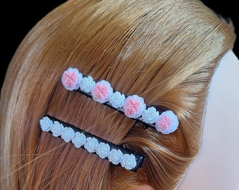 Pink Flower Hair Accessories,  White Pearl Flower Hair Clip, Flower Design Alligator Clip,  Handmade White Rose Resin Hair Slide Gift Set