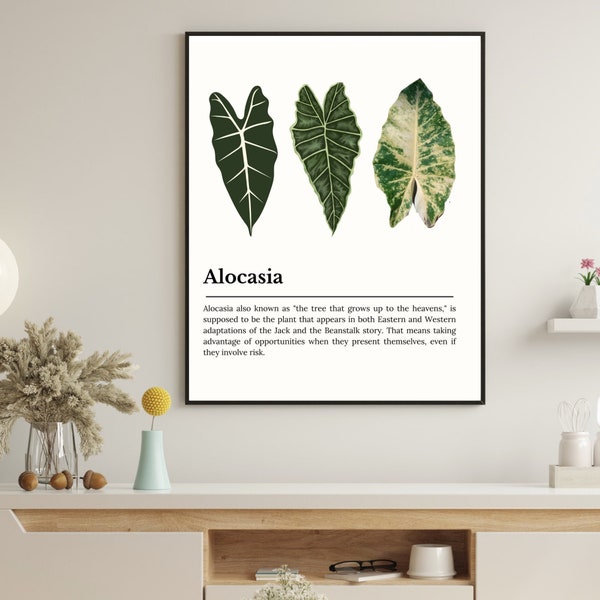 Alocasia Plant Wall Art Definition Print, Alocasia House Indoor Plants, Aroid Tropical Nature Plant Home Wall Decor, Botanical Leaves Prints