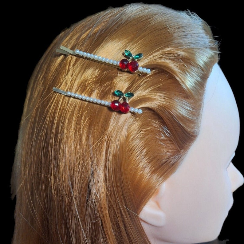Cherry Pearl Hairpin Set Bangs Side Hair Clip Sweet Student Decoration Cherry Pearl Hair Pins Funky Hair Slides for Women and for Kids zdjęcie 1