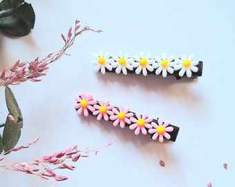 White Daisy Flower Hair Clip, Pink Flower Resin Design Hair Accessories, Handmade Spring Floral Hair Slide, Flower Hair Pin Set for Girls