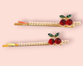 Cherry Pearl Hairpin Set Bangs Side Hair Clip Sweet Student Decoration Cherry Pearl Hair Pins Funky Hair Slides for Women and for Kids