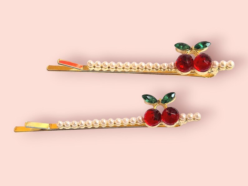 Cherry Pearl Hairpin Set Bangs Side Hair Clip Sweet Student Decoration Cherry Pearl Hair Pins Funky Hair Slides for Women and for Kids image 2