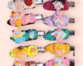 Kawaii Sanrio Decoden Hair Clip, Handmade Kuromi Cinnamonroll Hello Kitty Cinnamonroll Cute Minimalist Design Accessories for School Girls