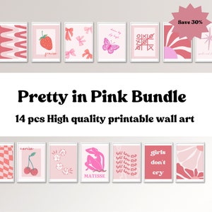 Pretty in Pink Bundle | aesthetic printable wall poster art retro illustrations pink-themed coquette cute wall prints set