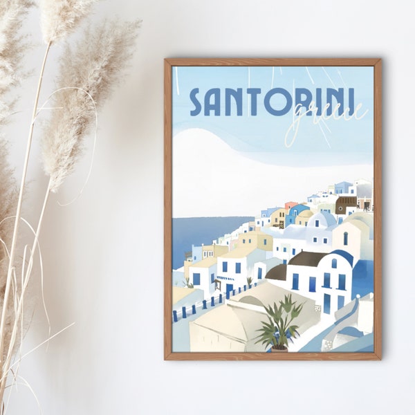 A4 Printable Santorini Aesthetic Wall Poster_ Cute, Pinterest inspired & Made to Print | Aesthetic travel poster room decor idea