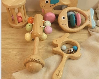 Wooden rattle toy set Handbell musical instrument Bell music early education toy wooden toys gift for kids Wooden Baby Toys