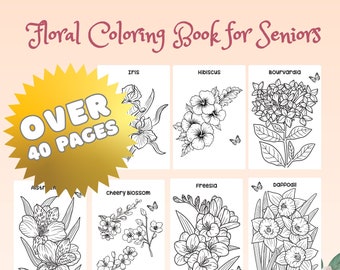 Relaxing Floral Coloring Book for Seniors, Coloring Pages for Adults for Flowers, Adult Digital Coloring Book for Gifts