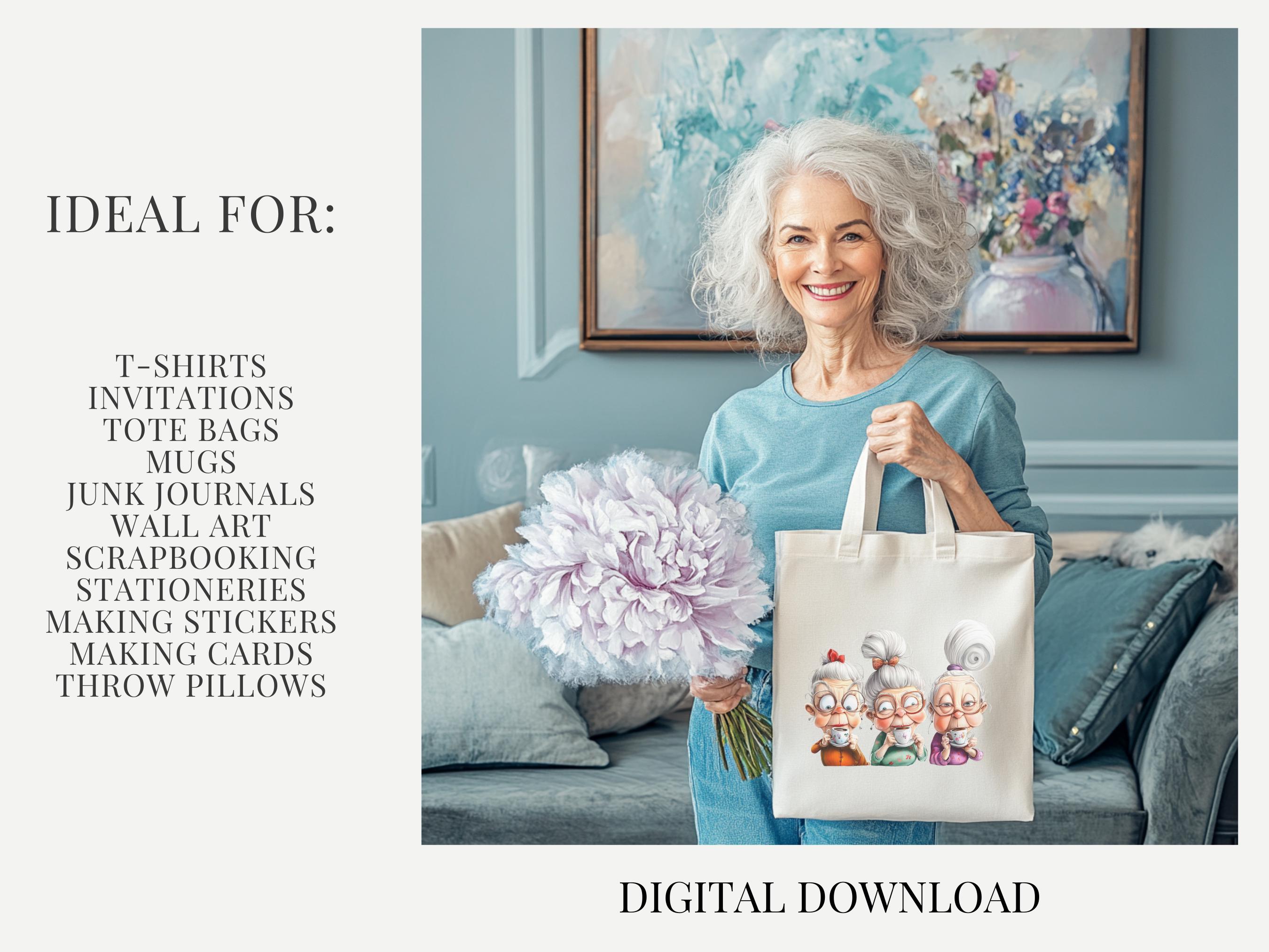 Png Watercolor Funny Old Ladies Clipart Bundle Senior Lady Coffee Lover ...