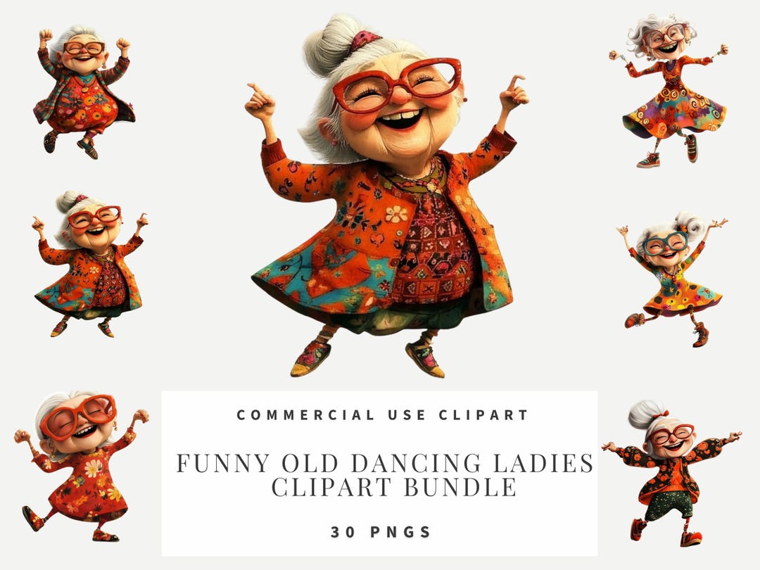 Png Watercolor Funny Dancing Old Ladies Clipart Dancers Bundle Download ...