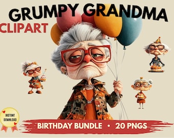 Funny Grumpy Grandma Clipart Bundle, Birthday Grandma PNG, Sassy Old Lady , Watercolor Grandma, Junk Journal Scrapbooking, Instant Download