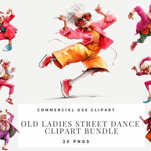 Png  Watercolor Funny Dancing Old Ladies Clipart Street Dancers Bundle Download Paper Crafts Junk Journal Scrapbooking Wallart Printables