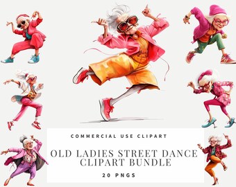 Png Watercolor Curvy Funny Dancing Old Ladies Clipart Bundle Download ...