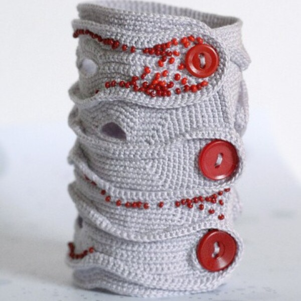 Lavender freeform cuff with red beads