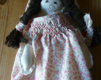 Adorable Handmade Rag Doll: Smocked Dress, Matching Bonnet, Truly Unique