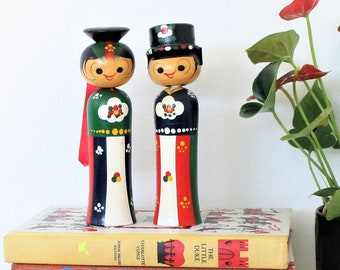 Vintage Wood Kokeshi Bobble head Figurines, Vintage bobbleheads