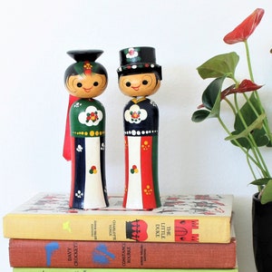 Vintage Wood Kokeshi Bobble head Figurines, Vintage bobbleheads